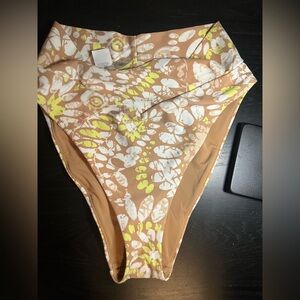 aerie High-Waist Bikini Bottoms in Tan, White & Yellow Floral